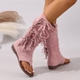 thumbnail image 5 of Womens Fringe Lace up Knee High Boots Flat Gladiator Caged Low Heeled Tassel Sandals Party Prom Flip Flops Pink Size 7, 5 of 7