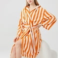thumbnail image 3 of Ahdbta Womens Bath Gown Long Sleeve Fleece Winter Hooded Nightgown Trendy Striped Cozy Warm Belted Robes with Pockets, 3 of 4