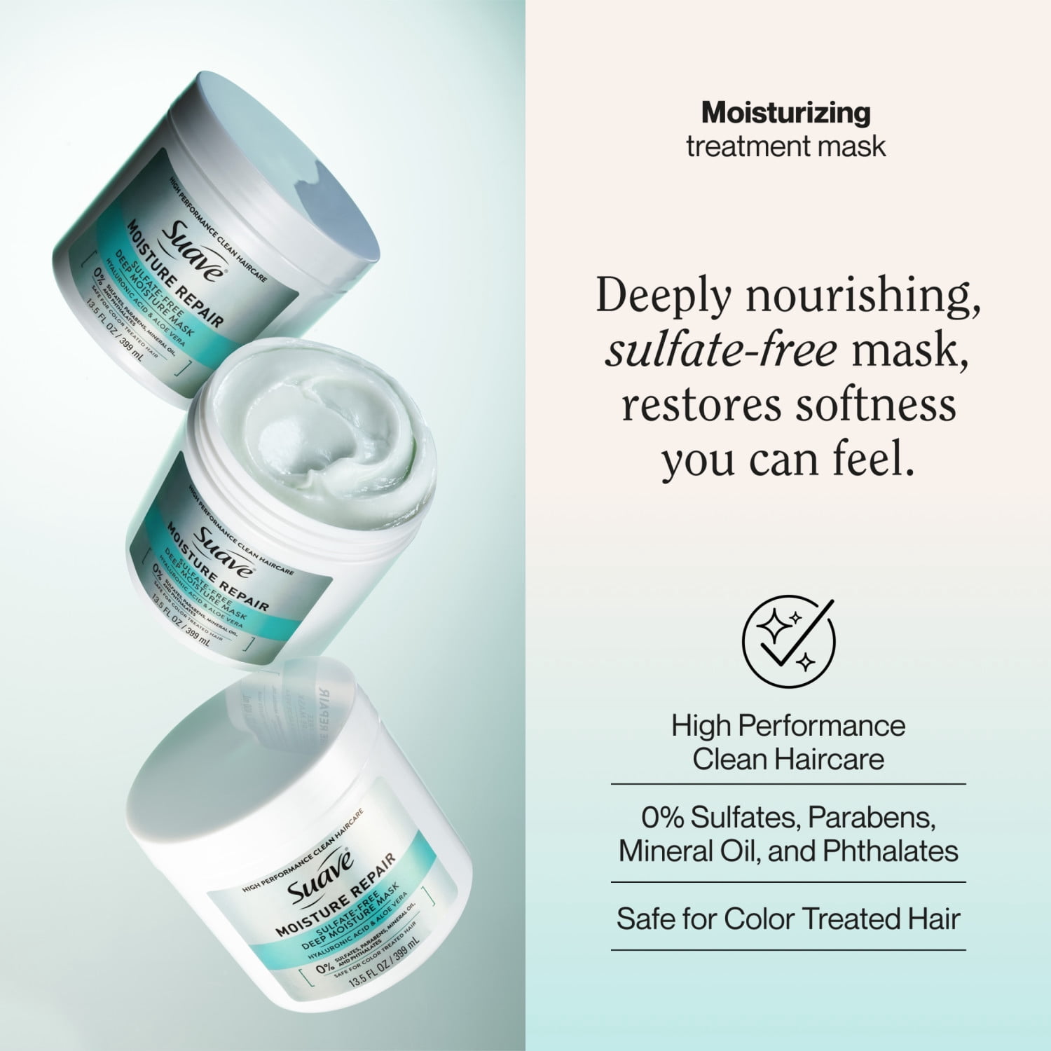 Suave Moisture Repair Sulfate-Free Deep Moisture Mask with Hyaluronic Acid, 13.5 FL OZ