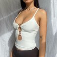 thumbnail image 4 of Honeeladyy - Camiseta sin mangas con cuello en U profundo y corte bajo para mujer, con fruncido en el o-ring, elástica, sin mangas, 4 of 5