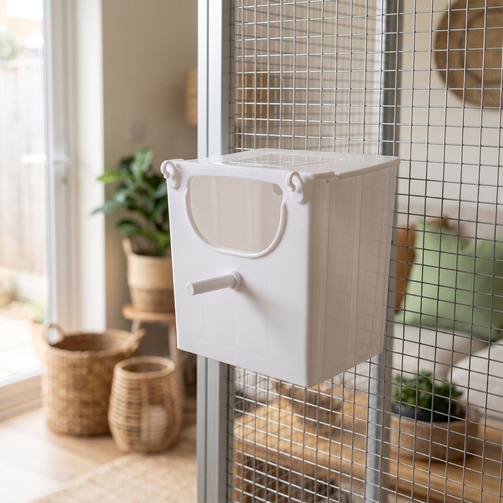 COMPUKAS 2-Pack Cage Mounted Plastic Bird Nesting House in White with Observation Window for Finch and Budgie Breeding