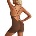 thumbnail image 2 of HOWPAY Short Jumpsuits for Women One Piece Backless Sleeveless Bodysuit with Crossback Straps One Piece Tummy Control Workout Yoga Jumpsuit Coffee L, 2 of 9