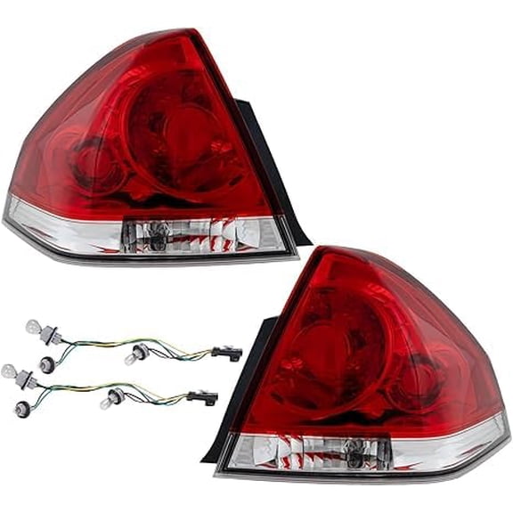 Suitable for Replacement Rear Bumper Tail Lights for 2006-2013 Chevy Impala - LH & RH Pair with Red Brake Lights, Bulbs, and Harnesses Included