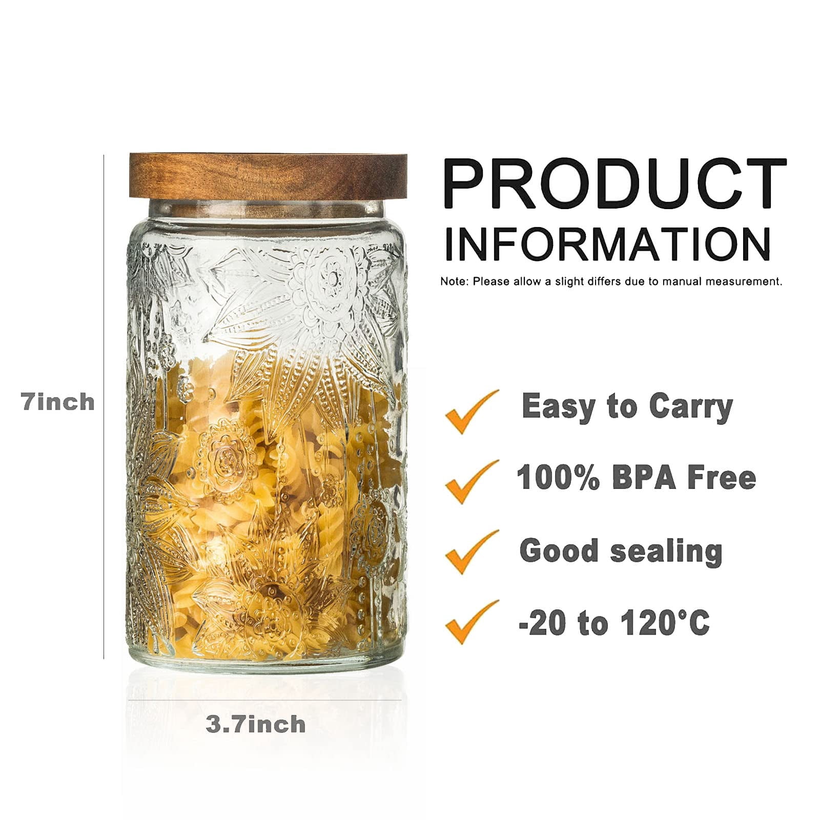 FORHVIPS 34 OZ/2 PCS Empty spice jars glass with airtight lid,Vintage wide mouth mason jars Sets for food storage containers,Sugar, Flour, Candy, Tea, Coffee Beans, Oats, Grain Bin canister