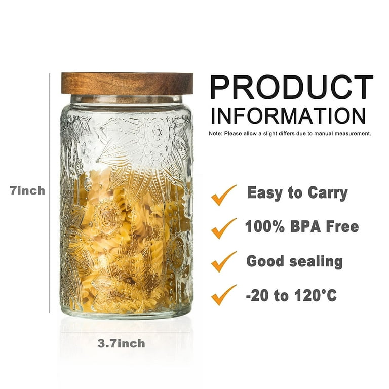Airtight Glass Storage Canister (33.8oz), Clear Food Storage Container Jar with Stainless Steel Lid for Noodles Flour Cereal Rice Sugar Tea Coffee