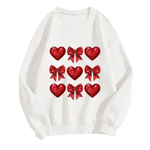 Kaemgyyd Heart Sweatshirt for Women Valentine's Day Long Sleeve Pullover Casual Cute Crew Neck Tops Fall Winter Clothes