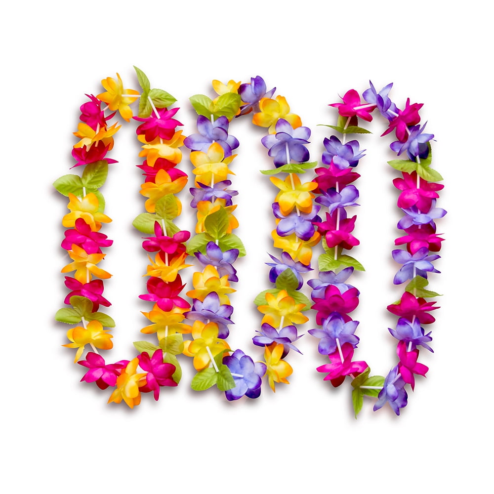 Beach Party Decorations 30 Pieces Colorful Tropical Hawaiian Leis Headband Elastic Ruffled Flowers Headpiece for Luau Party Supplies 