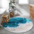 thumbnail image 4 of Watercolor Beach Wave Round Area Rugs 3 ft, Abstract Blue Ocean Washable Small Area Rug with Non-Slip Sturdy Edge Binding Round Front Door Mat Floor Carpet for Entryway, 4 of 9