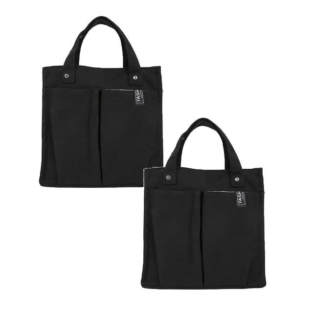 Oleegame 2PC Bathtub Drain Stopper Spring And Summer Canvas Solid Color Stitching Handbag Student Lunch Box Bag Bento Handbag Multi Pocket Practical Canvas Bag Black