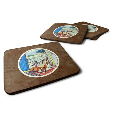 

Carolines Treasures 7068FC Lady with her Boxer Foam Coaster Set of 4 3 1/2 x 3 1/2 multicolor