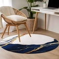 thumbnail image 3 of Area Rug 48in, Natural Navy Blue White Stone Floor Carpet Living Room Rug, Marble with Gold Stripe Crack Non-Slip Welcome Mat Indoor Rugs for Bedroom Dining Room, 3 of 9