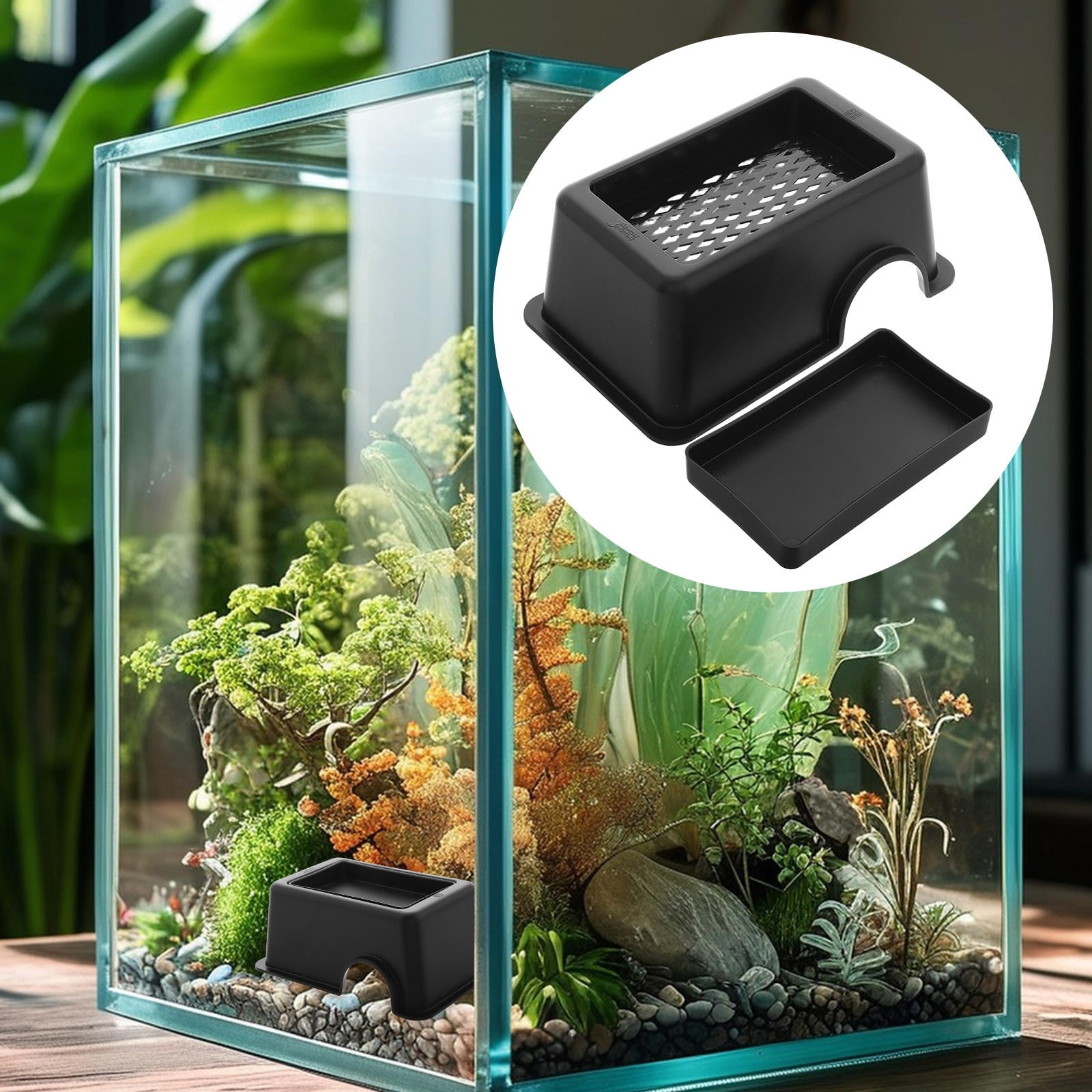 HONMEET Black Reptile Feeding Dish with Hollow Design, Enclosure Accessory for Use and