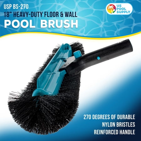 U.S. Pool Supply Professional 18 Heavy-Duty Floor & Wall Pool Brush with 270 Degrees of Durable Nylon Bristles - Reinforced Handle, Scrub Clean Corners, Steps, Leaves Debris - Safe for Vinyl Liners