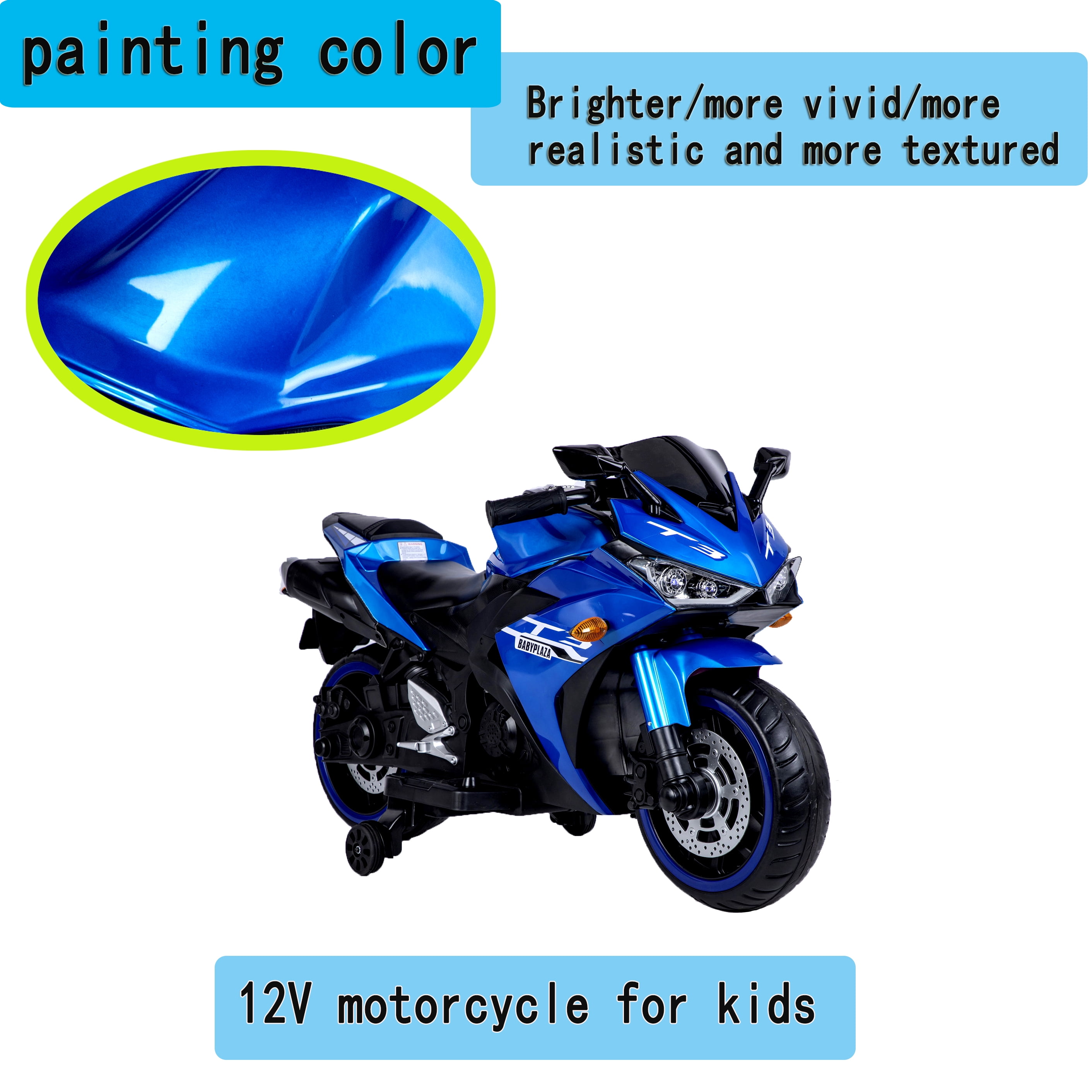 Kids Electric Motorcycle with Training Wheels, 12V Battery Powered, for Ages 3-6