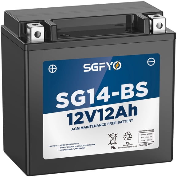 SGFYO YTX14-BS Atv Battery,12V 12Ah Sla AGM Maintenance Free Motorcycle Scooter Utv Snowmobile Batteries,Compatible with Honda Suzuki Kawasaki Yamaha
