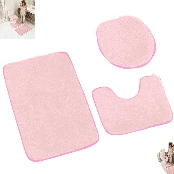 3 Pcs Pink Bathroom Carpet Toilet Cushion Set, Non Slip Absorbent Floor Mats for Bathroom Bedroom Living Room Decor
