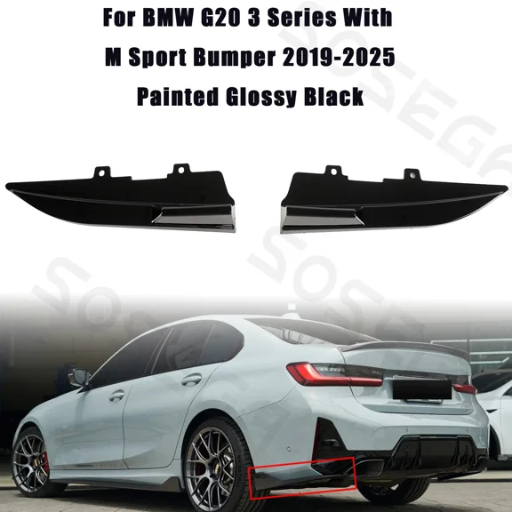 For BMW G20 330i M340i M Sport 19-25 Glossy Black Rear Bumper Side Corner Aprons