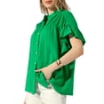thumbnail image 4 of INSPIRE CHIC Women's Casual Button Up Textured Ruffle Sleeve Blouses, 4 of 5