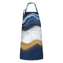 Blue Marble Gold Wave Pattern Apron-Garden Aprons for Women with Pockets-Cotton Linen Waterproof Kitchen Cooking Gardening Aprons Adjustable for Kitchen,Cooking,BBQ and Salon 33x27 Inch