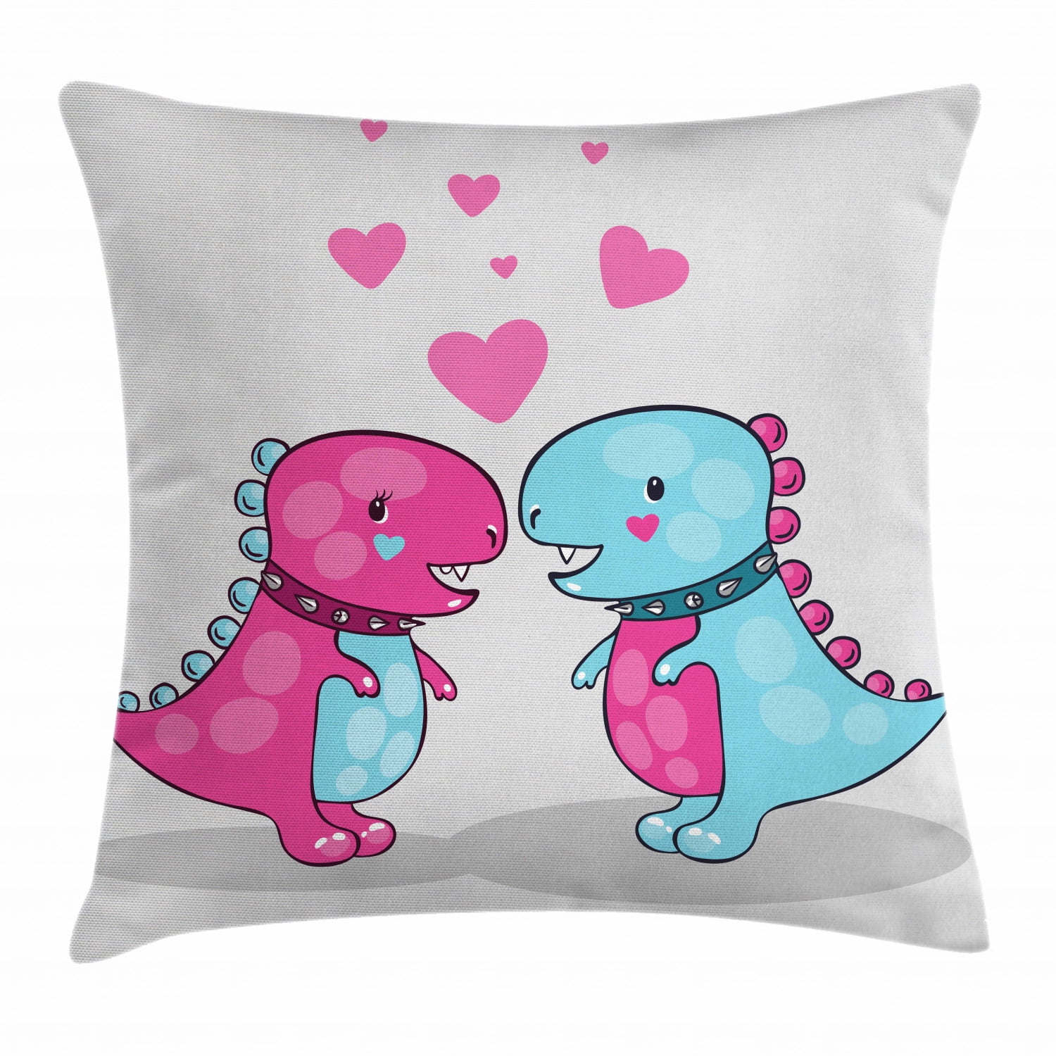 Dinosaur Throw Pillow Cushion Cover, Two Dinosaurs with Spiked Neck