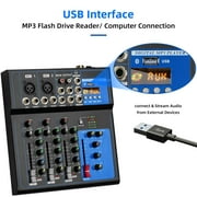 Depusheng FD4 Profeesional Audio Mixer with 4 Channels Portable DJ Mixing Console with USB Interface for Professional and Beginners
