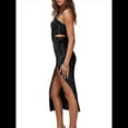 thumbnail image 2 of Vestido Vaquero con Aberturas y Tirantes Finos para Mujer, con Espalda Descubierta, Cremallera en la Espalda y Desgastado, Hasta la Pantorrilla. Negro M, 2 of 7