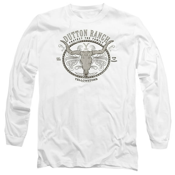 Yellowstone Dutton Ranch Unisex Adult Long-Sleeve T Shirt (Large) White