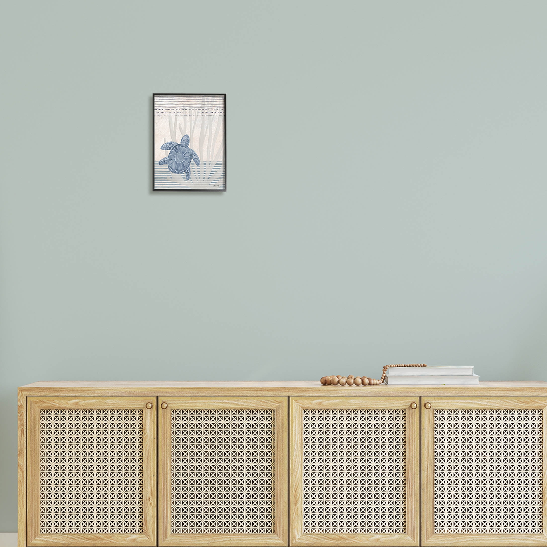 Stupell Industries Nautical Sea Turtle Patterned Stripes Graphic Art Black Framed Art Print Wall Art, Design by Katie Doucette