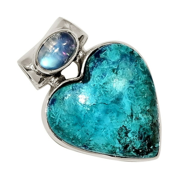 Heart - Natural Shattuckite - USA & Moonstone 925 Silver Pendant ALLP-28696