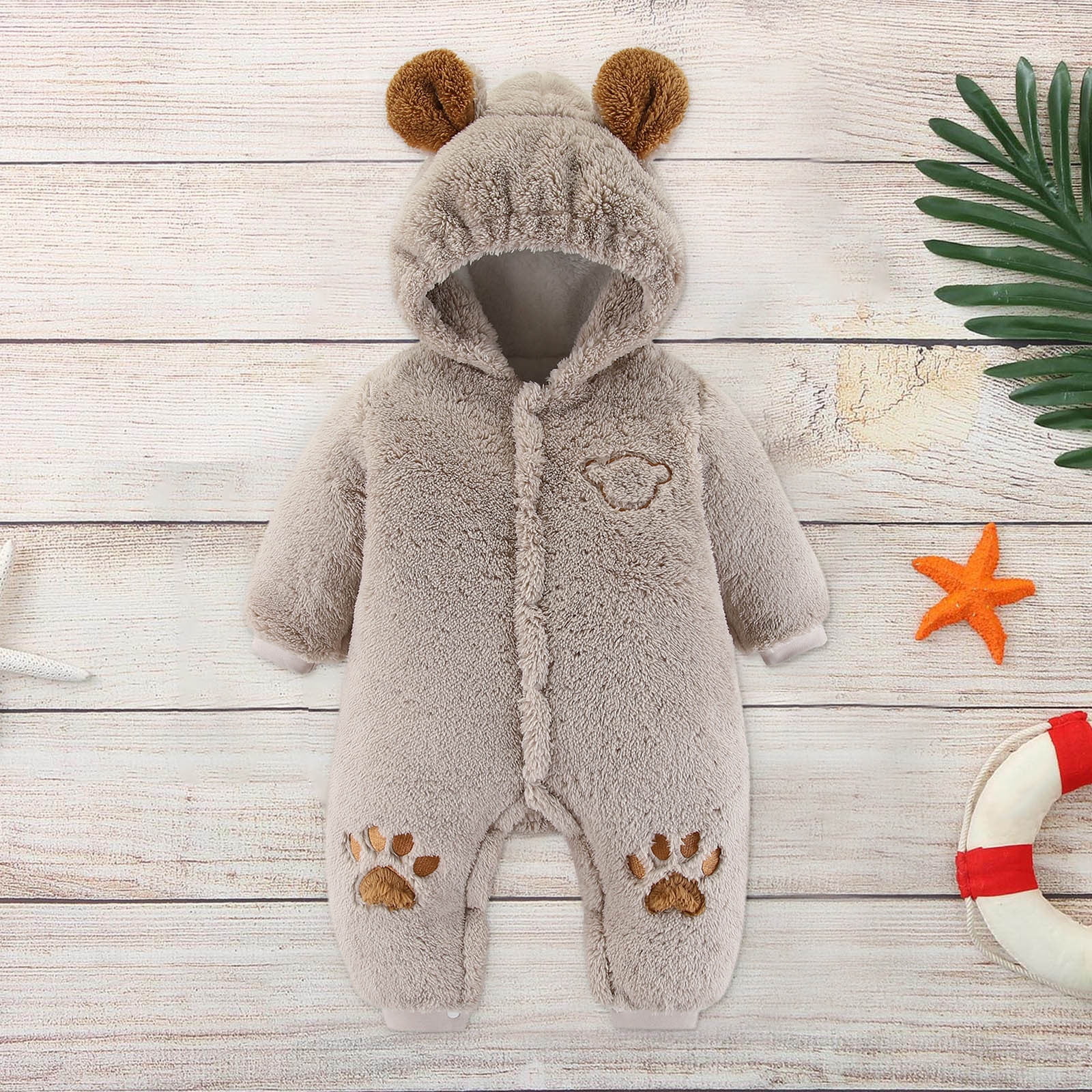 skpabo Baby Boys Girls Bear Ears Costume Winter Autumn Warm Flannel Romper  Toddler Animal Hooded Jumpsuit Newborn Infant Jumpsuit White 3-9 Months 