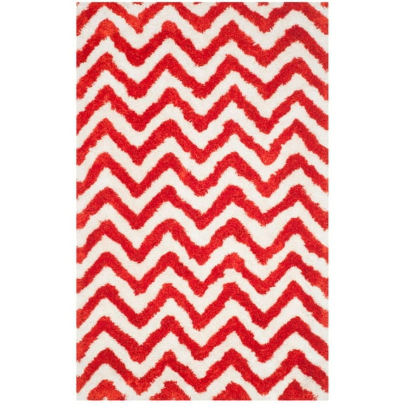SAFAVIEH Barcelona Carmella Geometric Shag Area Rug, Ivory/Rust, 5' x 8'