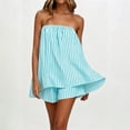 thumbnail image 6 of FchengtaiS Women 2 Piece Outfits Striped Strapless Tube Tops Shorts Set Summer Vacation Y2K Going Out Matching Sets, 6 of 7