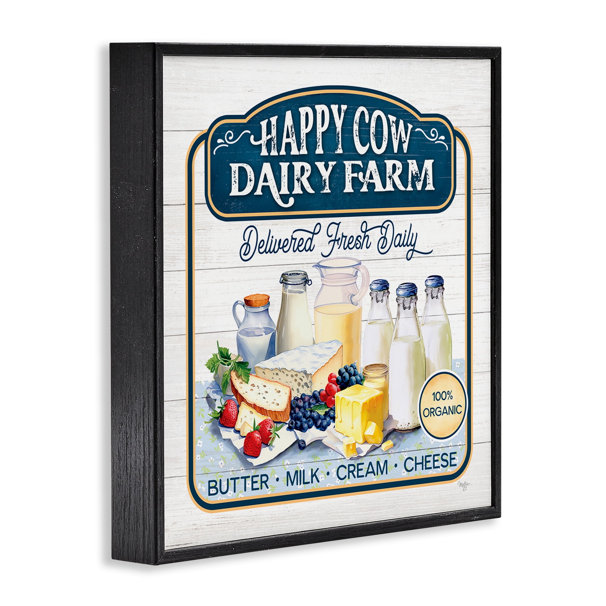 Stupell Industries Happy Cow Farm Food & Beverage Painting Black Framed Art Print Wall Art, 12 x 12