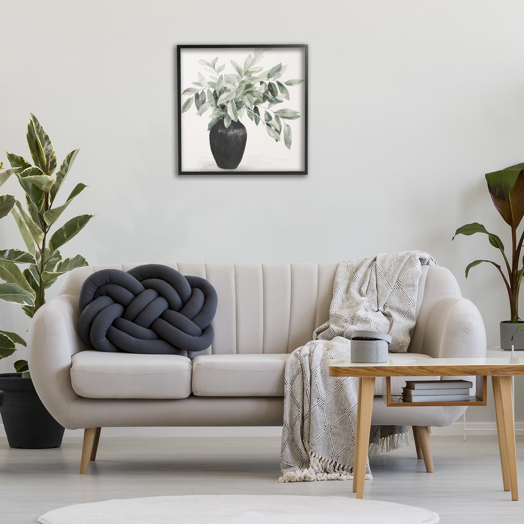 Stupell Industries Plant in Black Vase Botanical & Floral Painting Black Framed Art Print Wall Art, 24 x 24