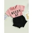 thumbnail image 3 of Toddler Baby Girl Summer Outfit Short Sleeve Ribbed Romper Bunny T-Shirt Tops Heart Bunny Bottoms Shorts Set (Pink,2-3 Years), 3 of 9