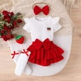thumbnail image 2 of Ymyiu Summer Newborn Clothes Baby Infant Girl Bodysuit Dress Outfit Short Sleeve Ribbed Skirt Romper Bow Headband 3 Piece Set 9 12 Months (Red,9-12 Months), 2 of 9