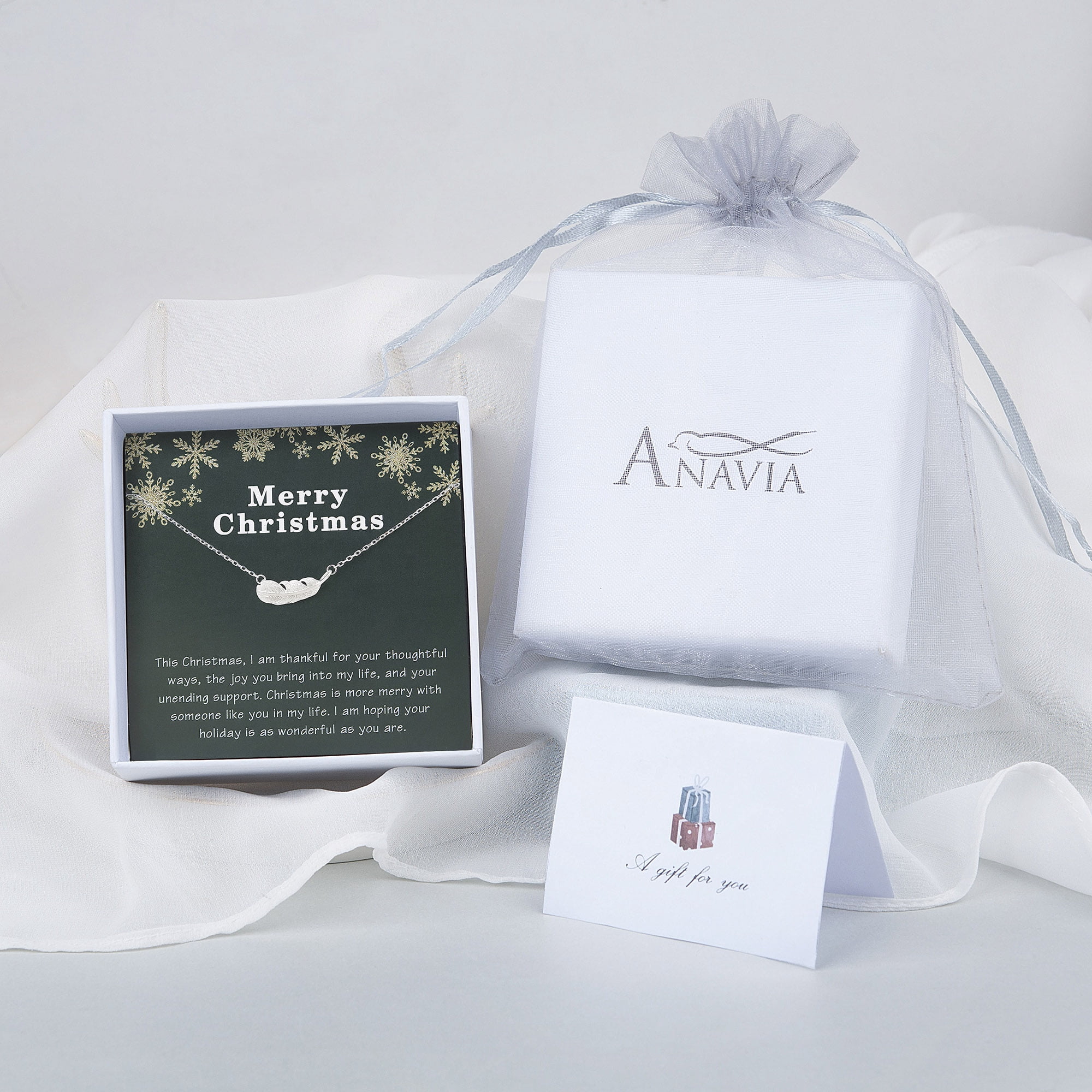 Anavia Sterling Silver Feather Necklace for Mentor Thank You Gift, New Year Gift Card Gift Necklace for Boss