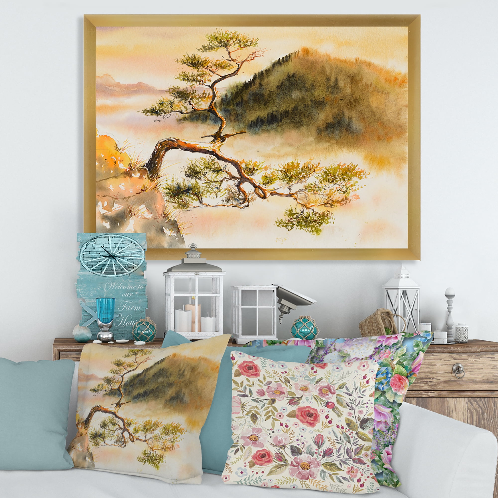 Designart 'The Top of Sokolica Peak With Curved Pine Tree' Traditional Framed Art Print