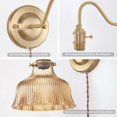 thumbnail image 6 of Plug in Wall Sconce Set of 2, Gold Vintage Wall Lights with Amber Flower Glass Shade, Indoor Brass Corded Wall Lamp Fixture for Bedroom Living Room Bathroom Hallway, 6 of 17