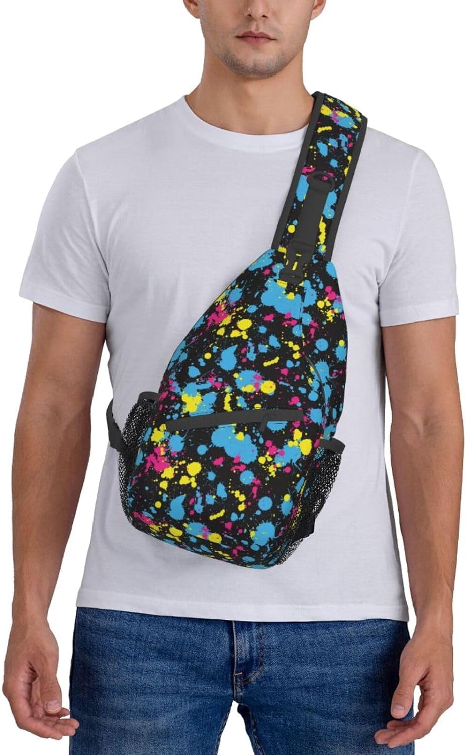 Glow in Dark Neon Splatter Sling Bag Crossbody Hiking Travel Chest Bags Backpack Shoulder Daypack for Women Men