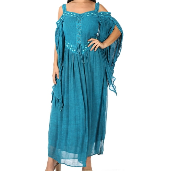 Sakkas Roisin Women's Medieval Celtic Renaissance Long Sleeve Costume Dress - Turquoise - 1XL/2XLP