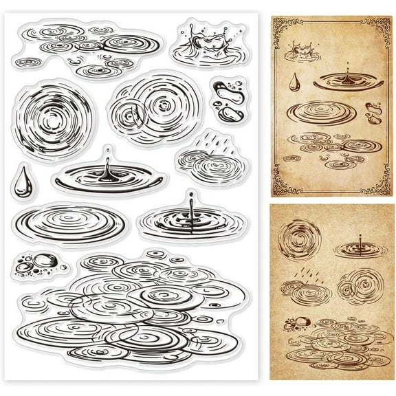 1 Sheet Water Ripples Clear Stamps for Cards Making Raindrops Silicone Clear Stamp Seals Transparent Stamps for DIY Scrapbooking Photo Album Journal Home Decoration