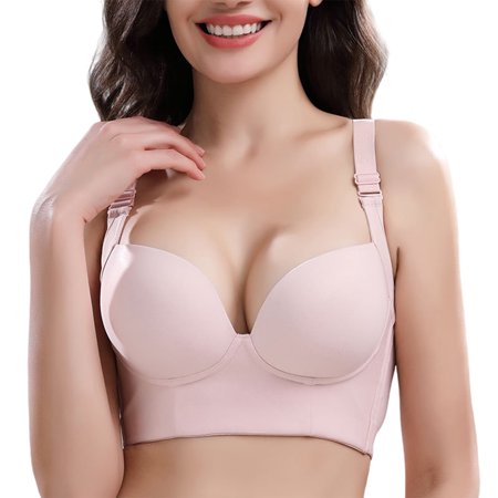 

New Deep Cup Push-Up Bra 7-Hook Hides Back Fat Sponge Brassiere Wheel-Free 3/4 Cup