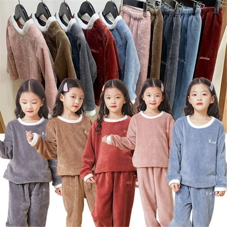 

MLFU Girls Fluffy Pajamas Set Fleece Pullover Pants Loose Plush Sleepwear Set Loungewear Set