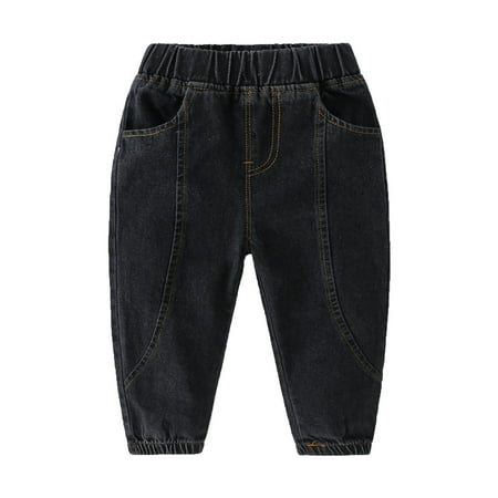 Boys Pants 3-4 Years Soft Micro Elastic Feet Solid Color Denim With Cotton Fall Jeans Comfortable Breathable Daily Stretchy Trendy Outdoor Trousers