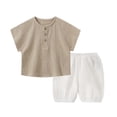thumbnail image 2 of Conjuntos de blusas y camisas de cuello redondo y manga corta para niño, camiseta informal con capucha de manga corta de color liso, conjunto de algodón para niños, 2 of 5