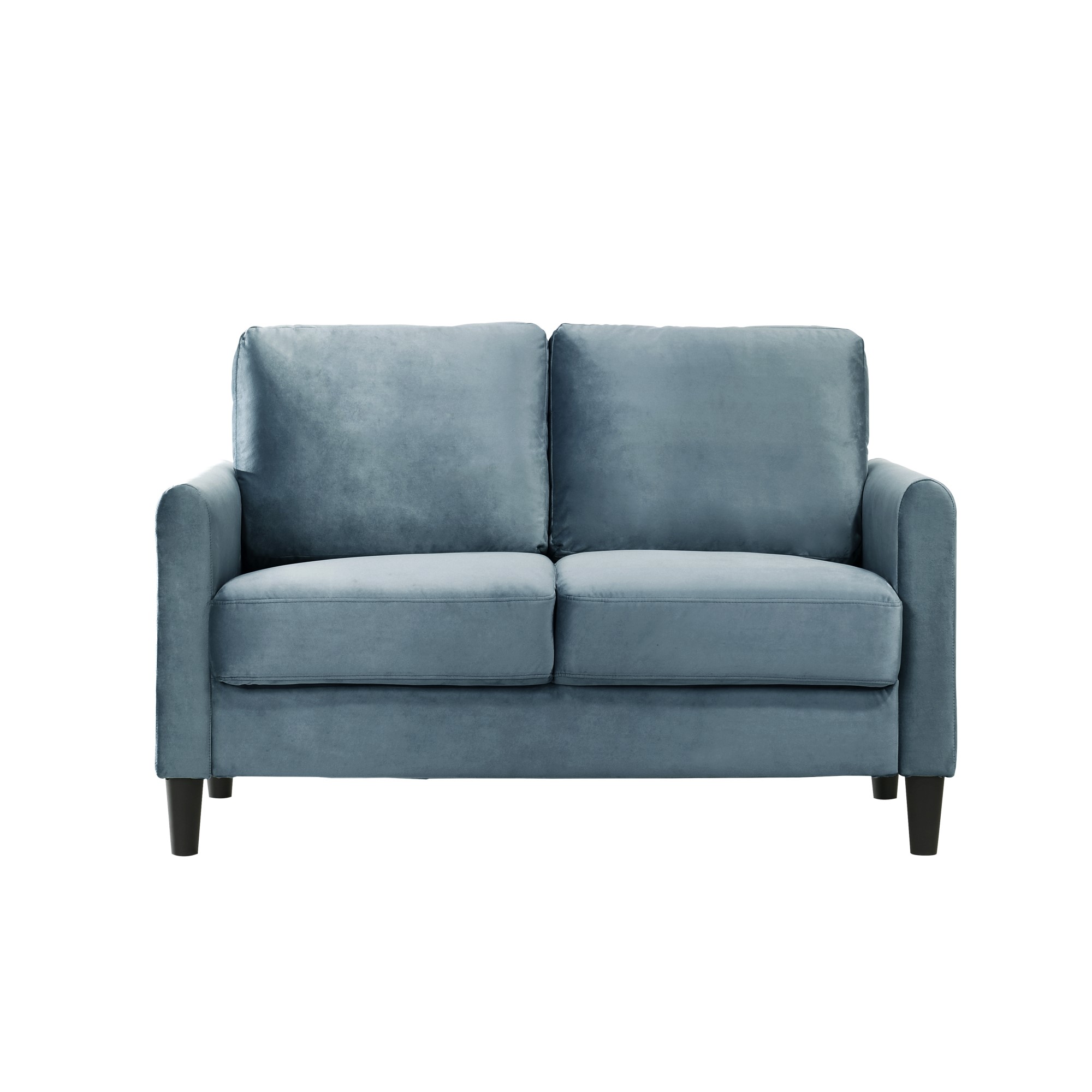 Home Design Airell Velvet Arm Loveseat with Plush Armrests and Sleek Black Legs, Modern Upholstered Design for Living Room, Blue