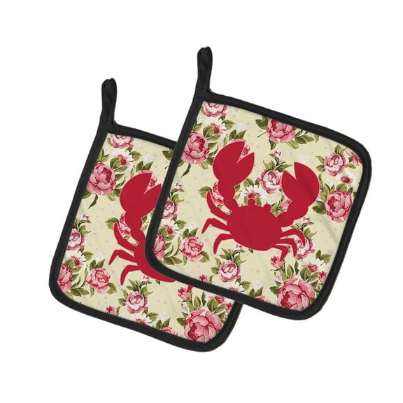 Caroline's Treasures BB1104-RS-YW-PTHD Crab Shabby Chic Yellow Roses Pair of Pot Holders , 7.5HX7.5W, multicolor