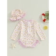 thumbnail image 5 of FEORJGP Toddler Girls Bikini Infant Zipper Swimwear Long Sleeve Romper Floral/Pattern Print Jumpsuit Crew Neck Bodysuit Little Girl Bathing Suit with Hat for Beach Swimming, 5 of 9