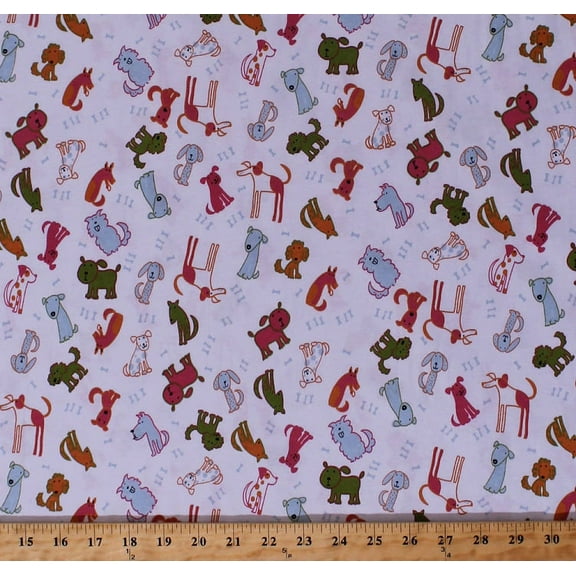 58" Knit Dogs Puppy Puppies Bones Animals on White Lightweight 4-Way Stretch Children's Apparel T-shirt Fabric Print by the Yard (4108F-7A)